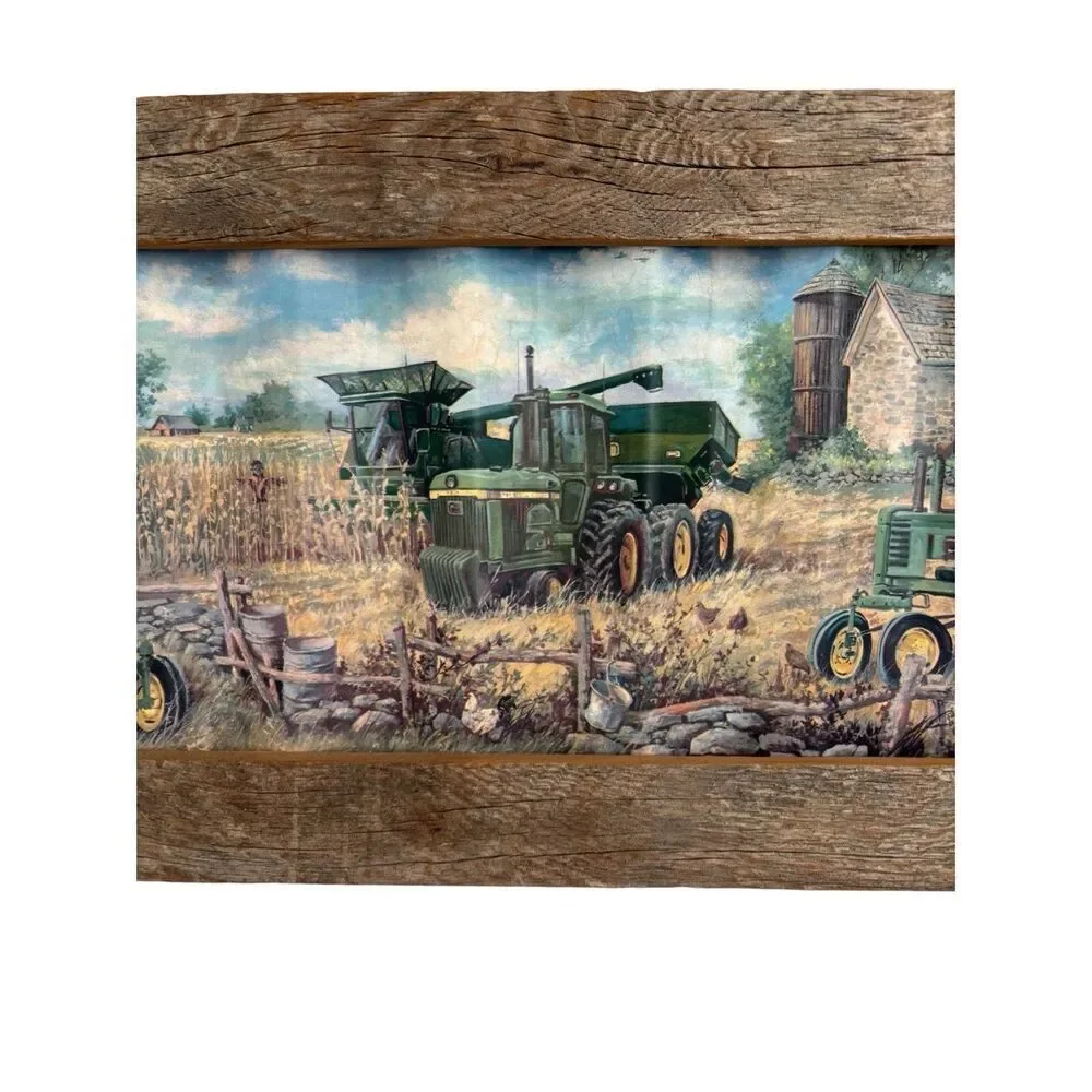 Handmade Wood‎ & Metal Wall Hanging Tractors Folk Art Print Farmhouse Vintage